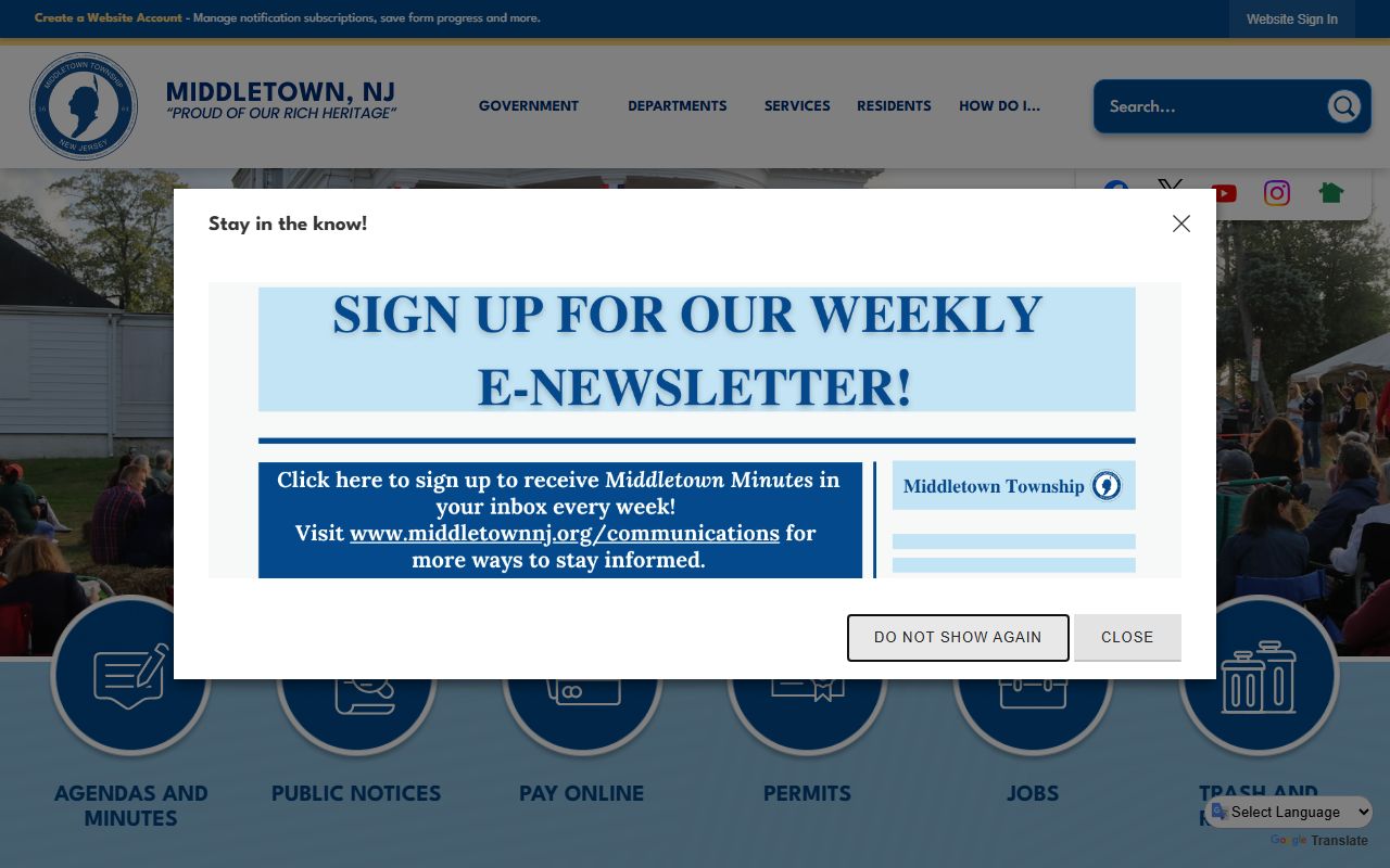 Middletown Township government website for genealogy records access