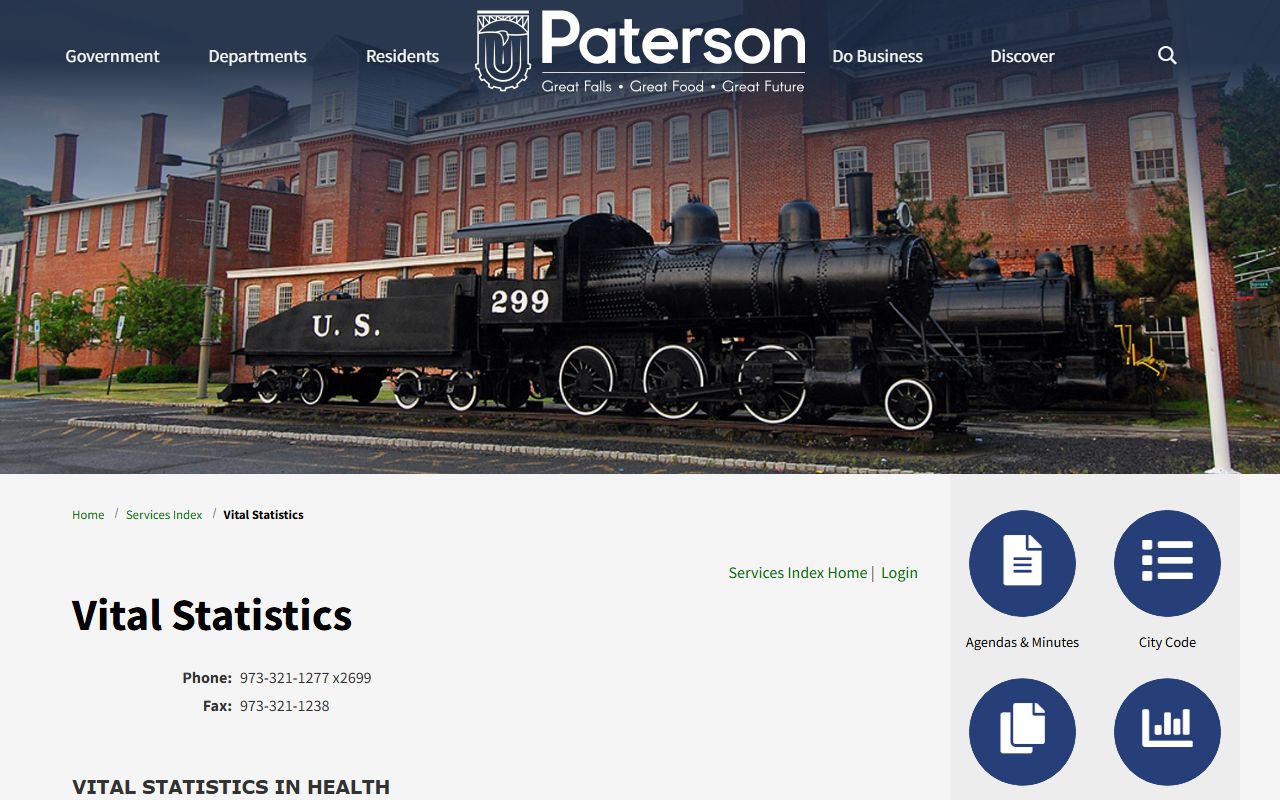 Paterson City Clerk vital statistics office for genealogy records