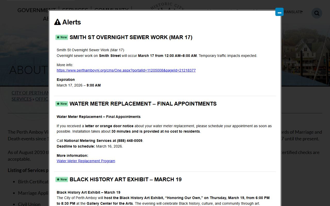 Perth Amboy Office of Vital Statistics genealogy records