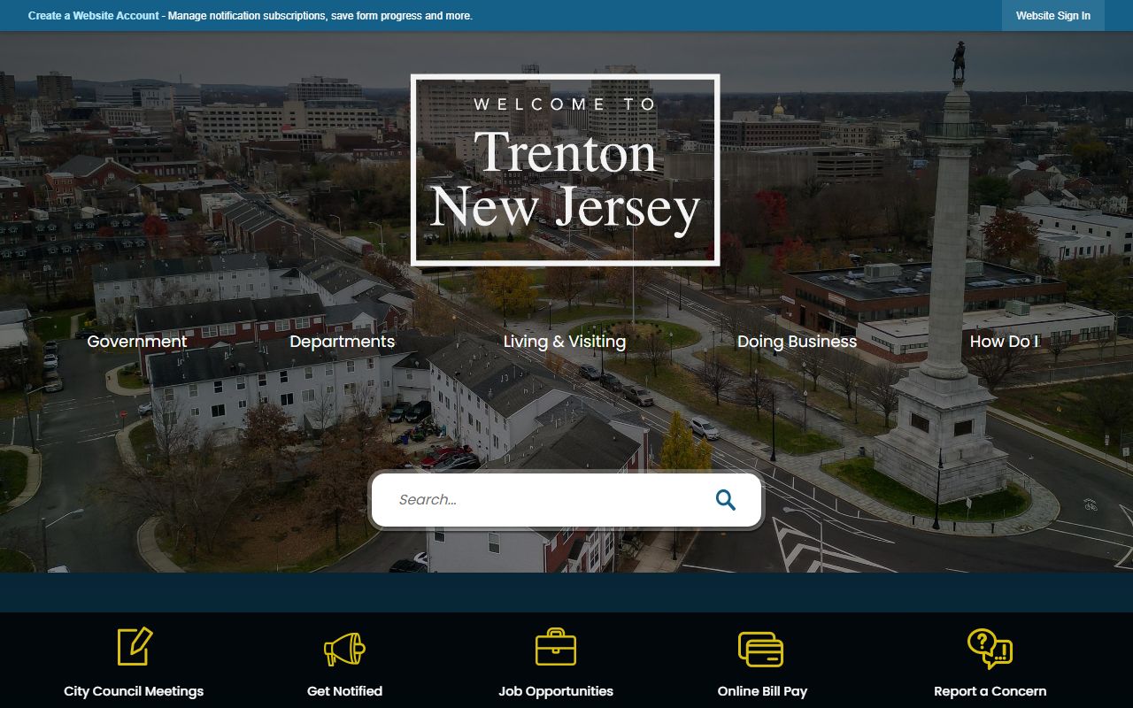 Trenton City government website for genealogy records