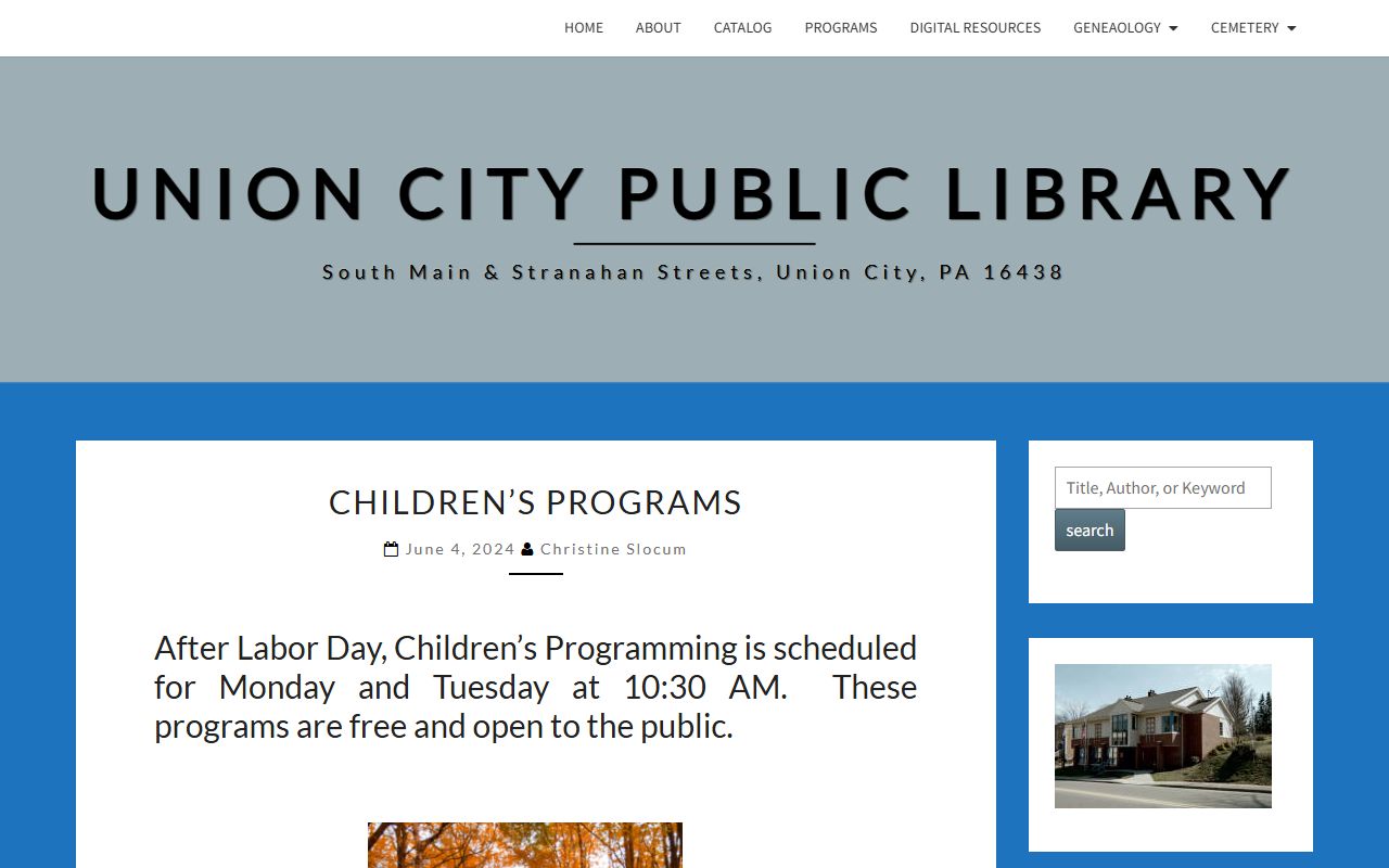 Union City Public Library genealogy and cemetery records