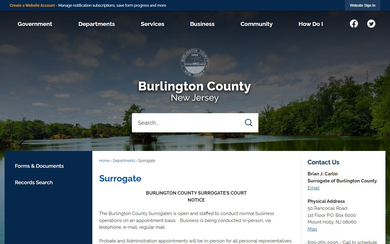 Burlington County Surrogate Office probate genealogy records