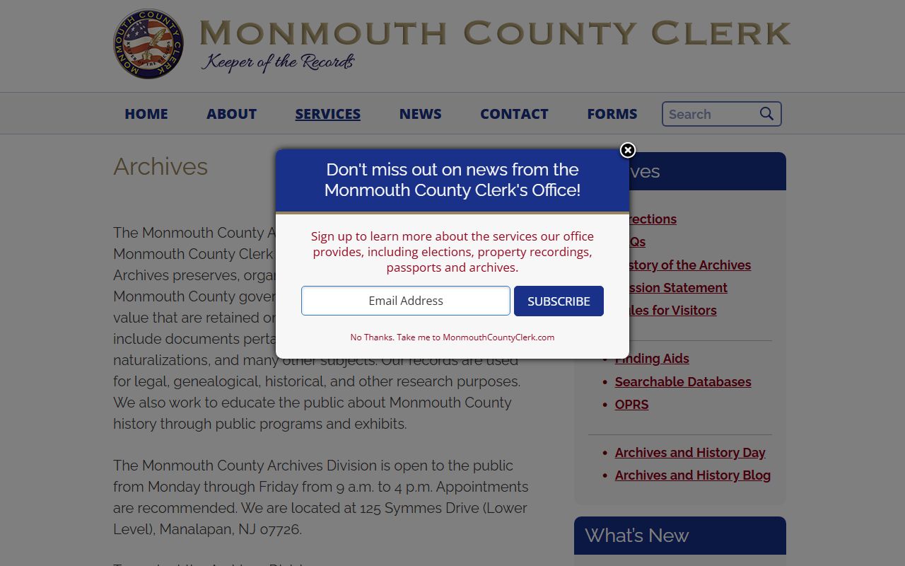 Monmouth County Archives genealogy records collection