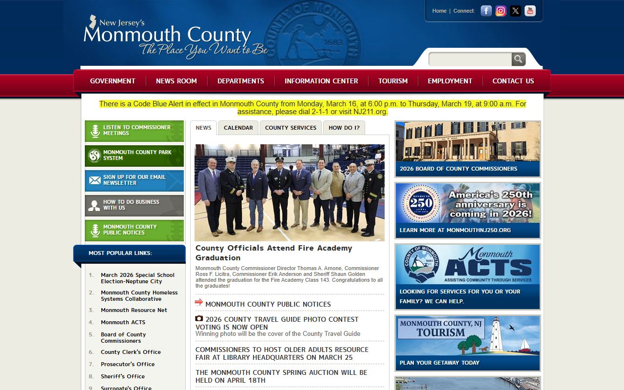 Monmouth County government website for genealogy research