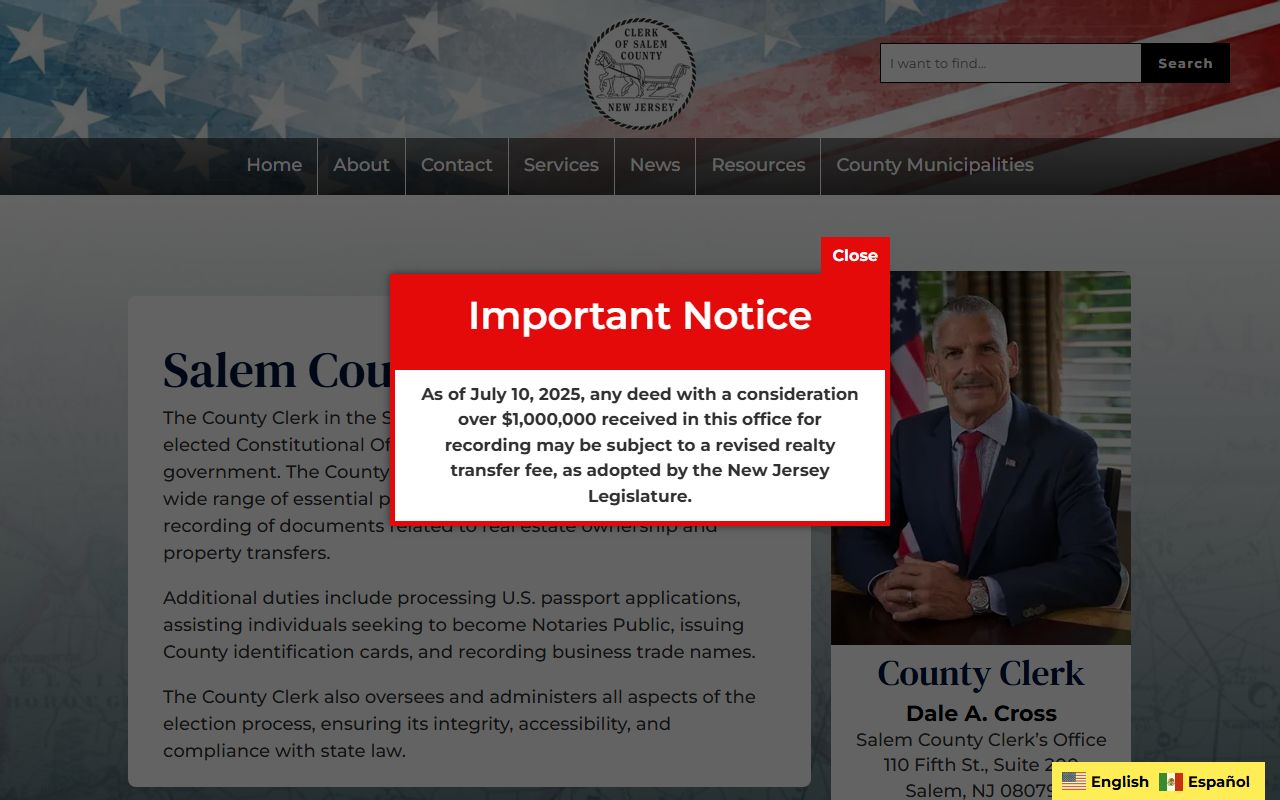 Salem County Clerk Office for genealogy records in Salem New Jersey