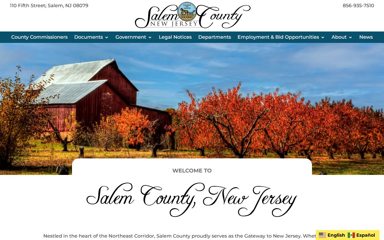 Salem County government website for genealogy research