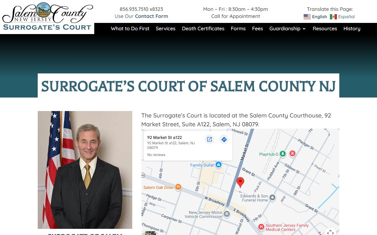 Salem County Surrogate Office for probate and genealogy records