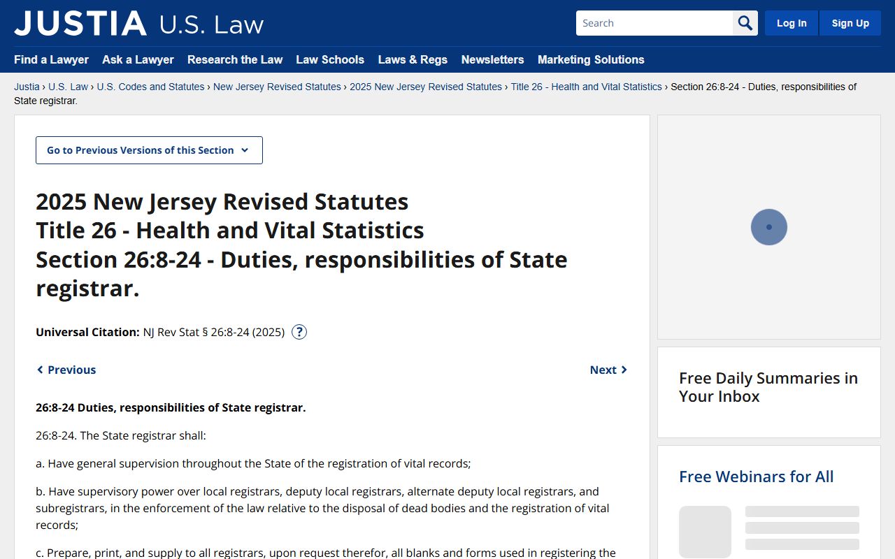 New Jersey vital records law and genealogy statutes