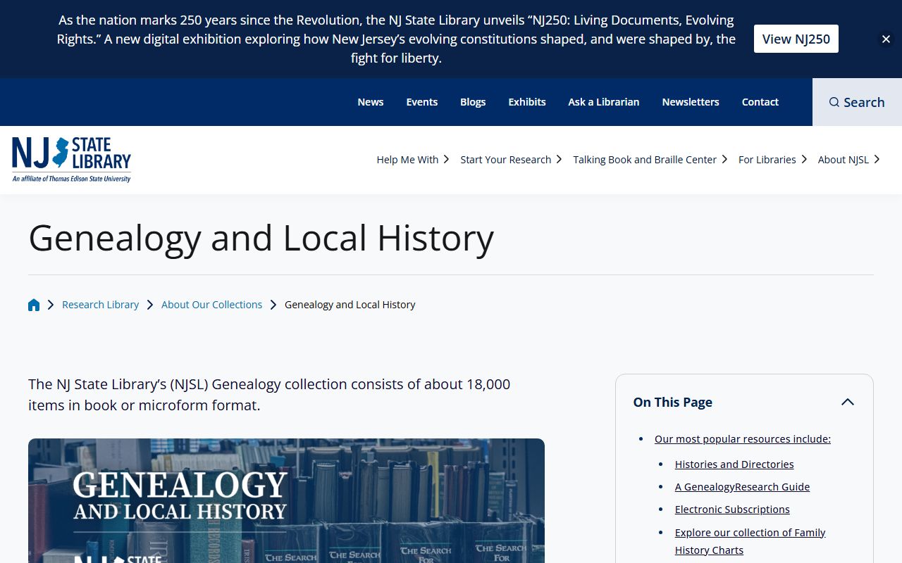 New Jersey State Library genealogy collection for family history research